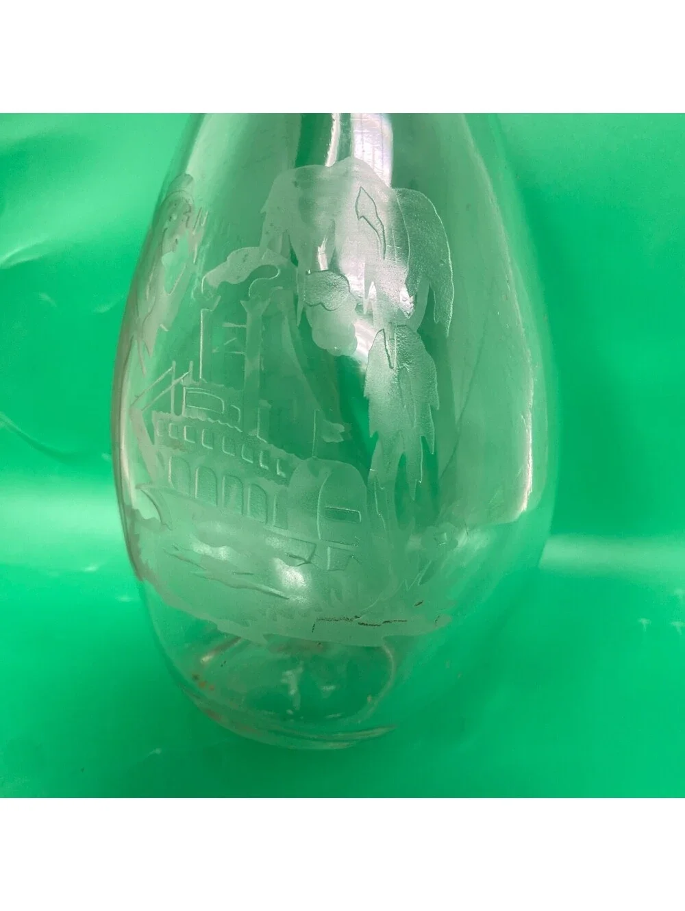 Vintage I W Harper Glass Decanter Etched Steamboat & Gentleman 9